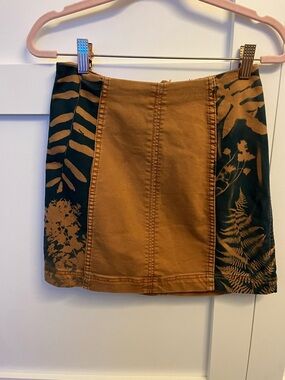 Free People Two-Tone Brown and Dark Blue Printed Mini Skirt